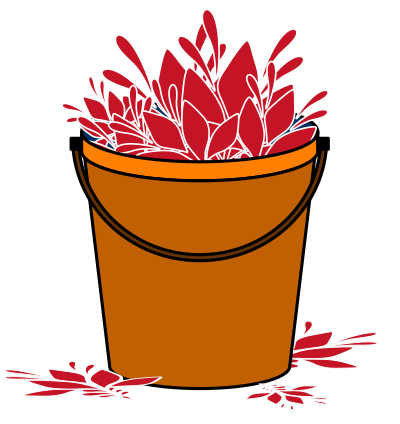 A bucket overflowing with red Deigo flowers.