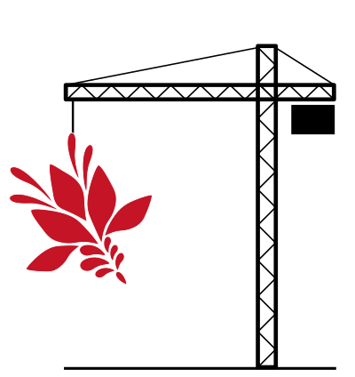 An extremely large Deigo flower being lifted by a contruction crane.