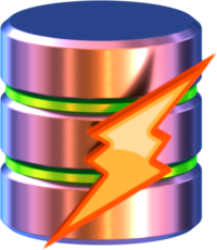 A round metallic pillar with a lighting bolt.